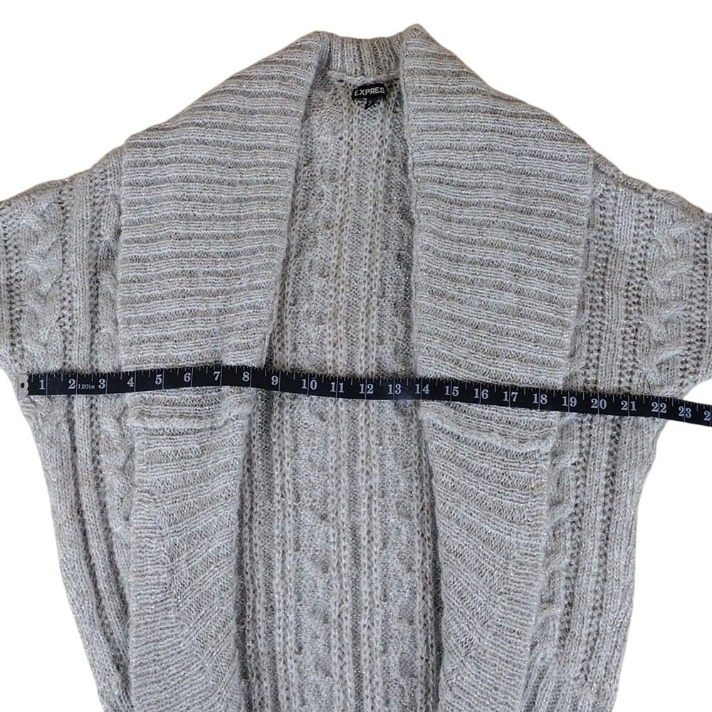 Express Cardigan Women’s Medium Silver Metallic Knit Stretch Cozy Casual Sweater - Picture 7 of 9